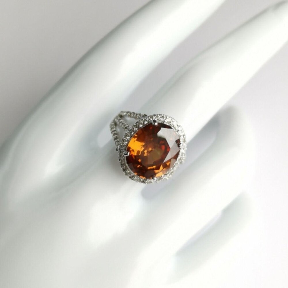 Madeira Topaz white sapphire halo cocktail ring size 8 - Picture 3 of 8